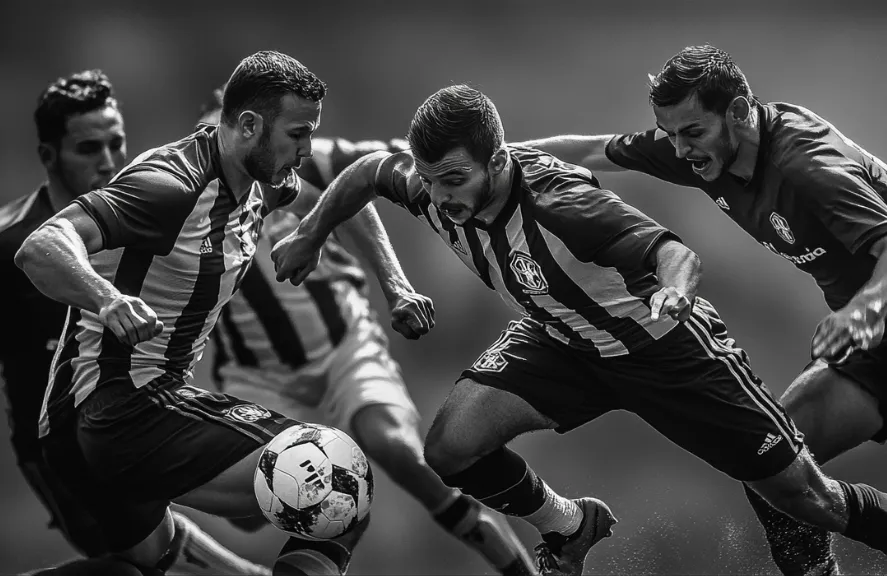 football players fighting for a ball