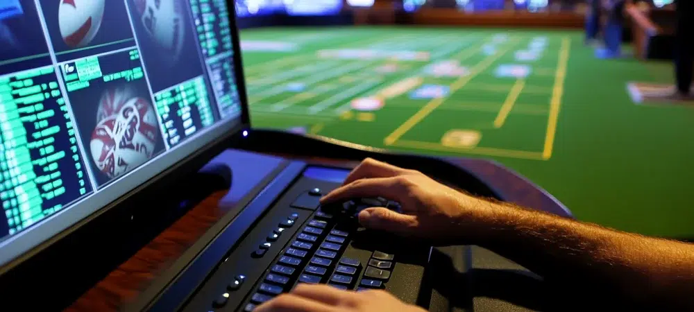 una persona que apuesta en deportes en una computadora