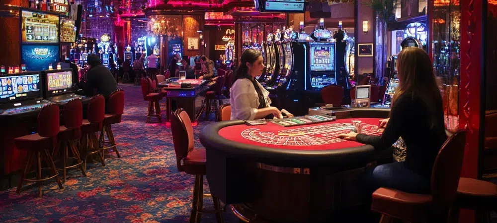 a person playing blackjack in a casino