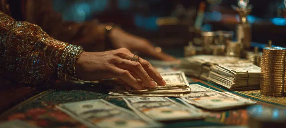 a person taking money after winning in sports betting